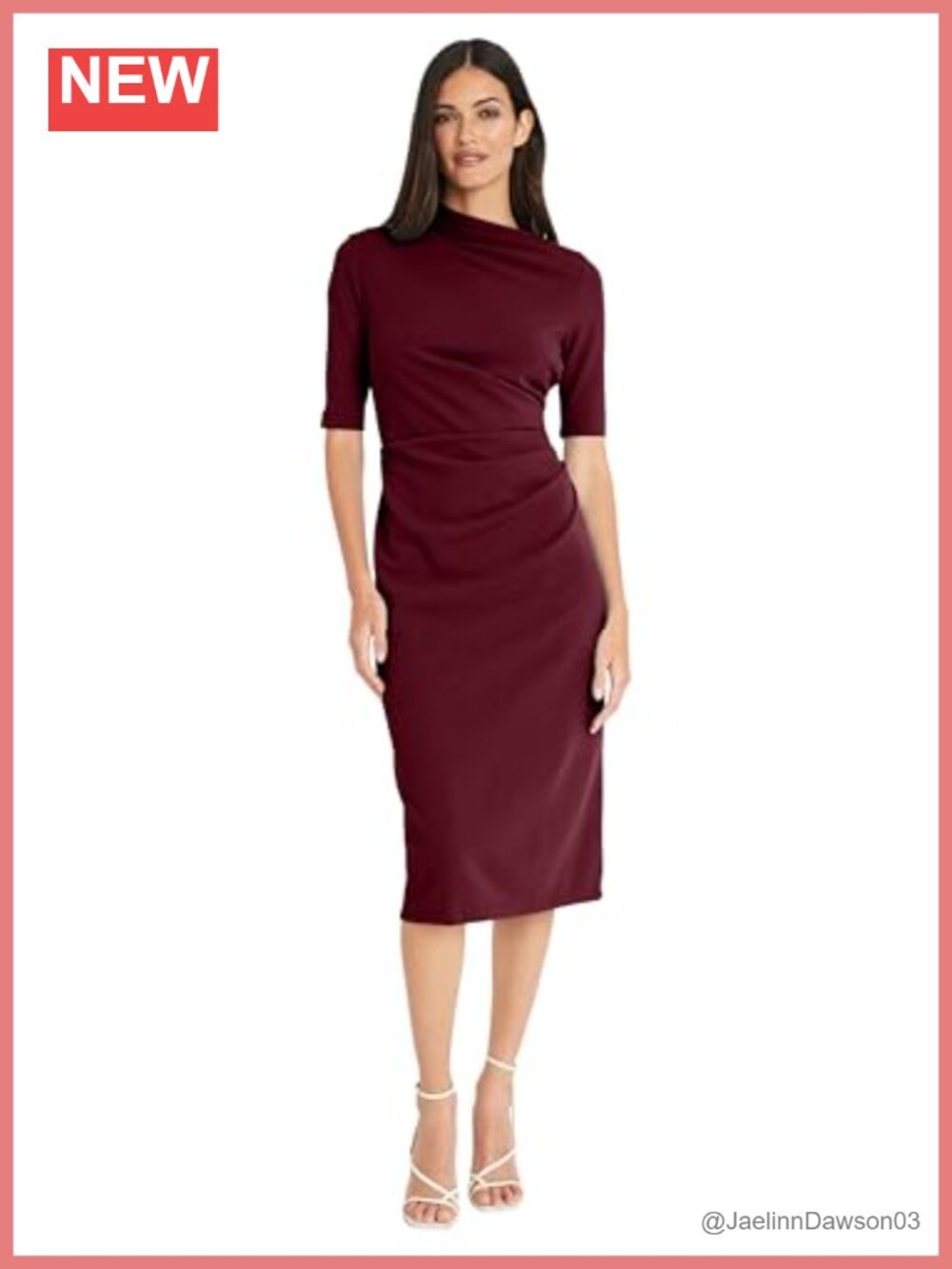 Maggy London Side Pleat Dress Asymmetric Neck Elbow Sleeve Knee-Length Formal